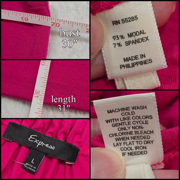 Express ✦ Bright Pink Halter Dress ✦ Modal ✦ Spandex ✦ Pull Over Style L EUC - Picture 6 of 8